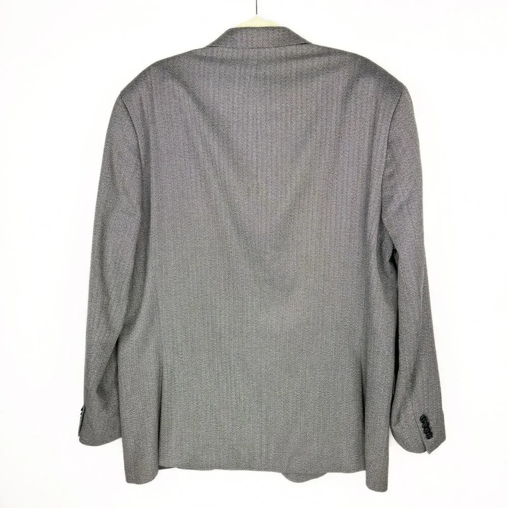 Michael Michael Kors Gray‎ Herringbone Lined Rayon Single Breasted Blazer 46L